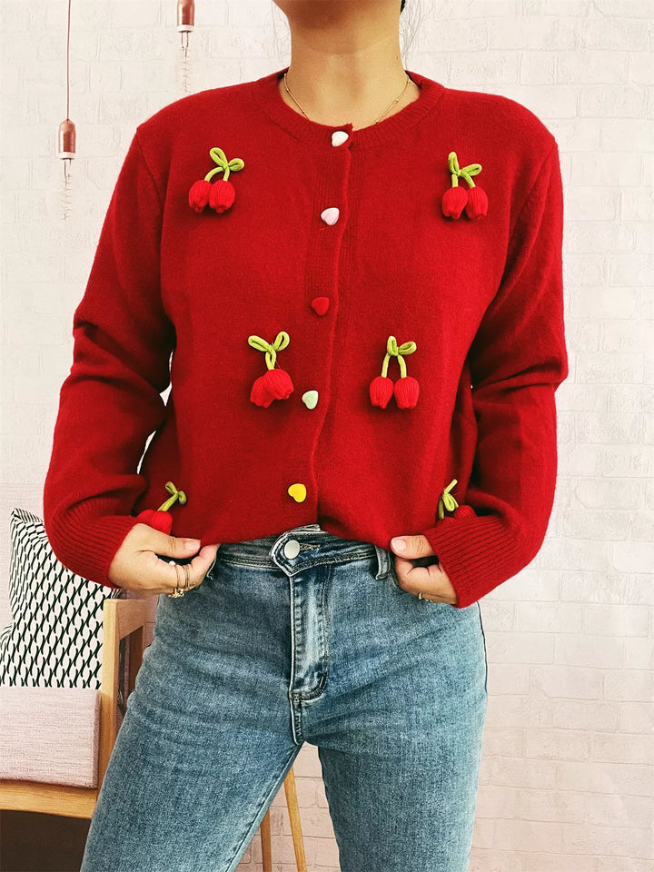 Flower Button Up Long Sleeve Cardigan