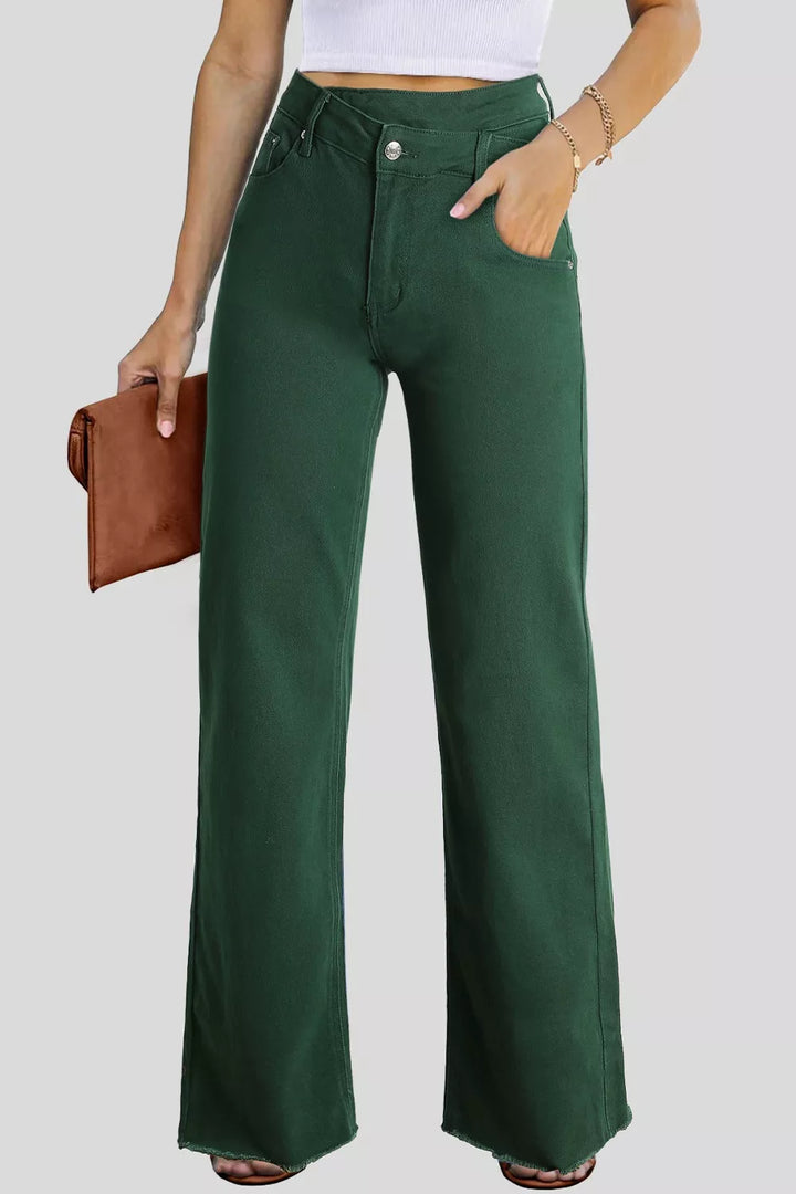 Crossed Waist Raw Hem Shift Jeans