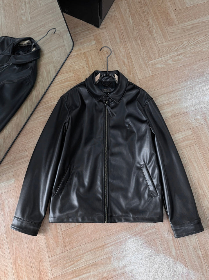 Winter Zip-up Long-sleeve Leather Jacket