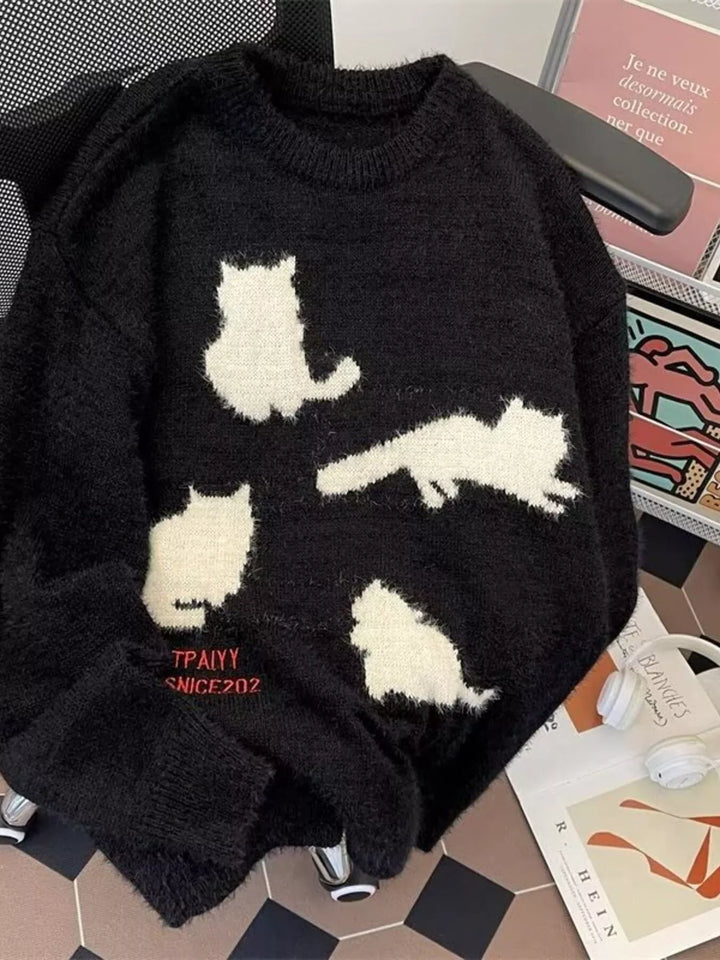 Men's Plus Size Cute Cat Pattern Knitted Pullover