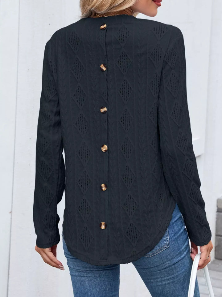 Openwork Textured Long Sleeve Top