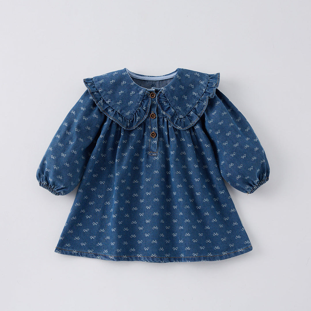 Toddler Denim Romper Triangle-style Crawling Suit Girls One-piece Dress