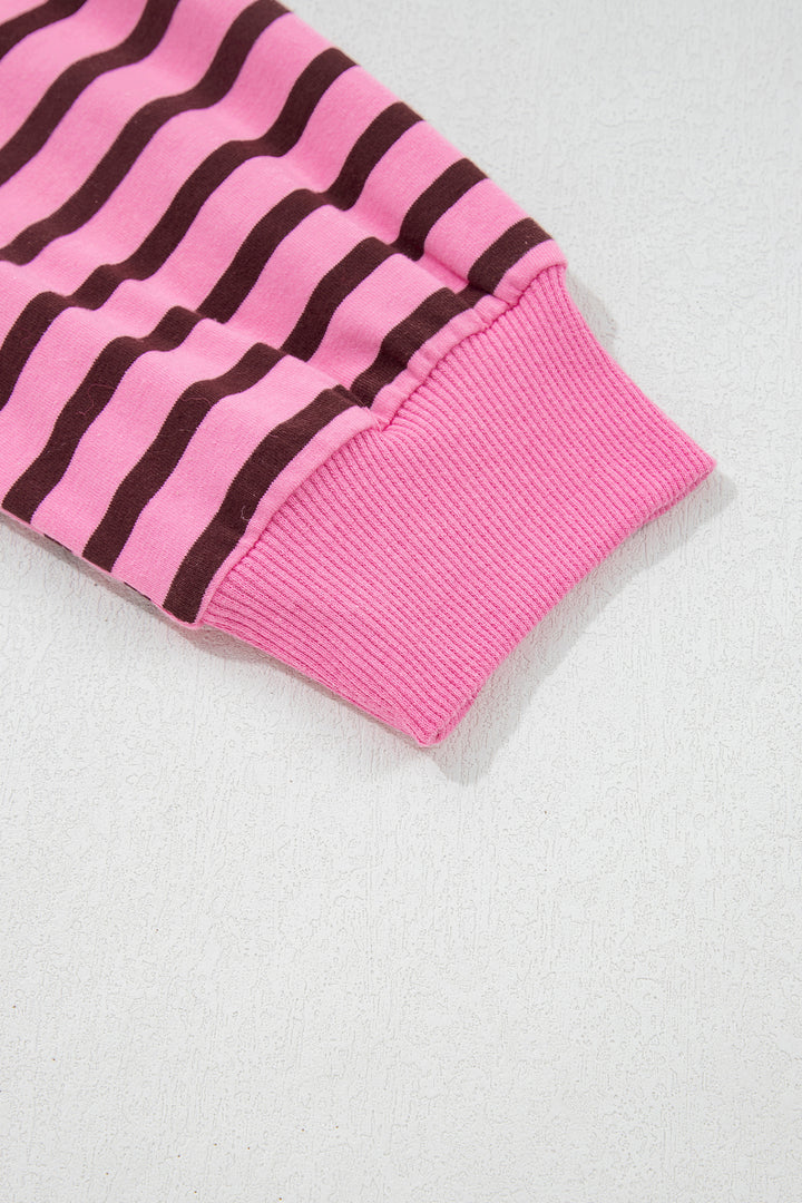 Pink Stripe V Neck Drop Shoulder Long Sleeve Top