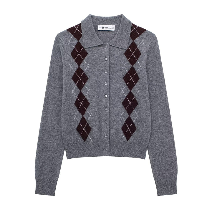 Womens Fashion Lapel Long-Sleeve Single-Breasted Knit Cardigan