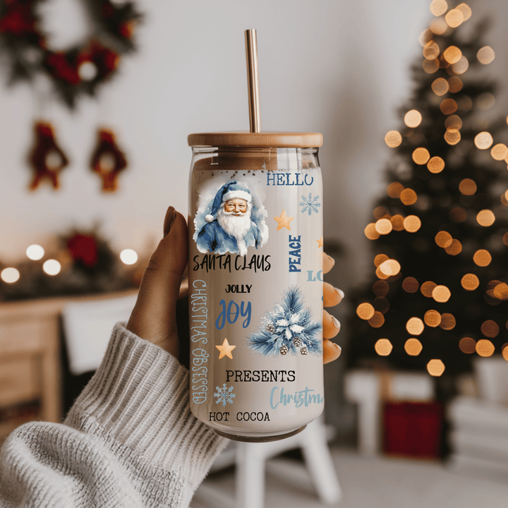 Blue Christmas Glass Cup