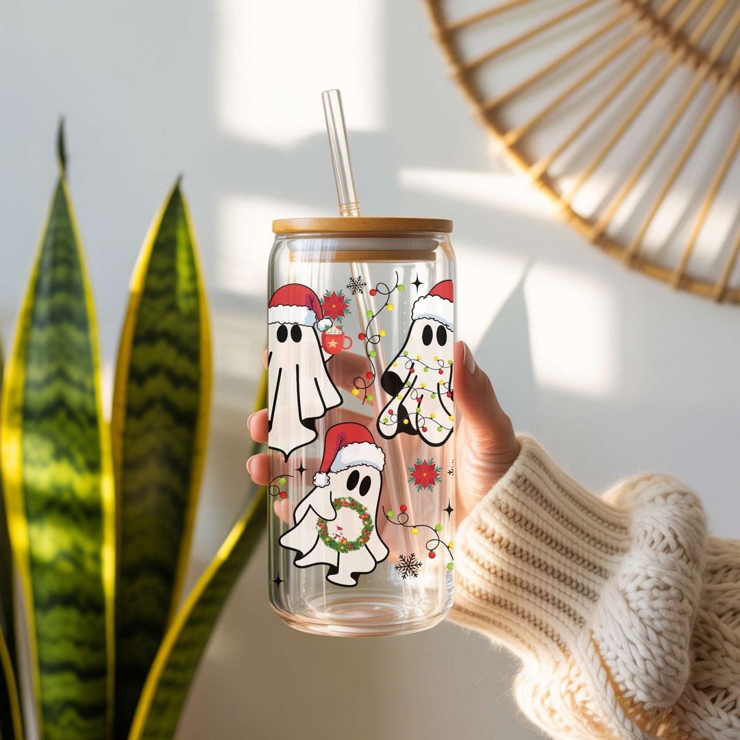 Santa Ghosts Glass Cup