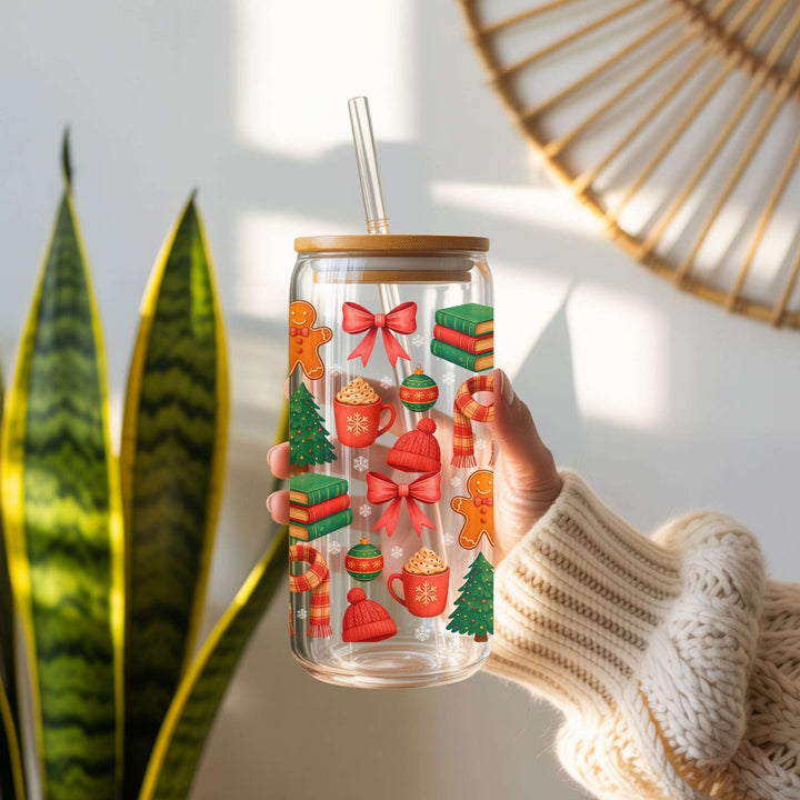 All Booked For Christmas Glass Cup
