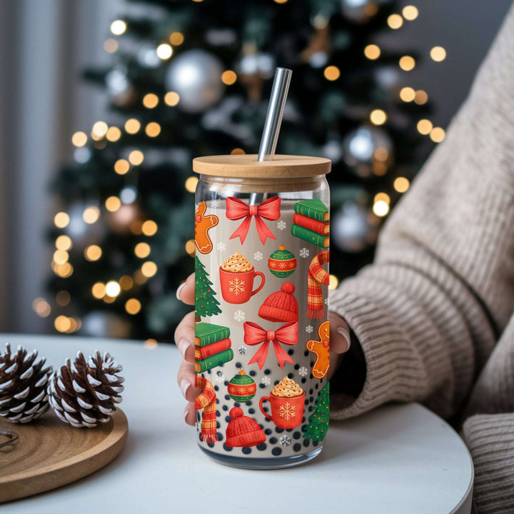 All Booked For Christmas Glass Cup