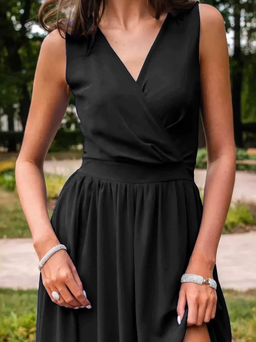 Slit Surplice Sleeveless Maxi Dress