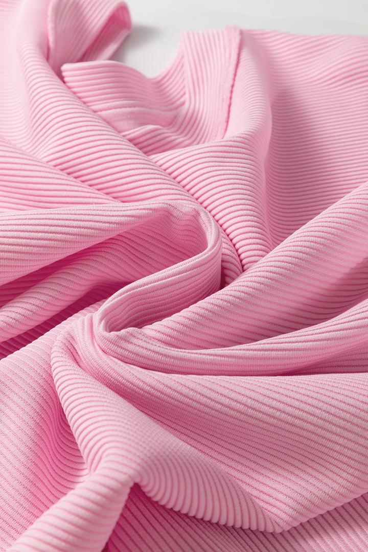 Pink Drop Shoulder Long Sleeve Plus Size Ribbed Top