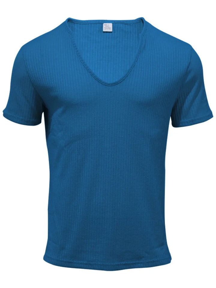 Men's Full Size Ribbed V-Neck T-Shirt Plus Size