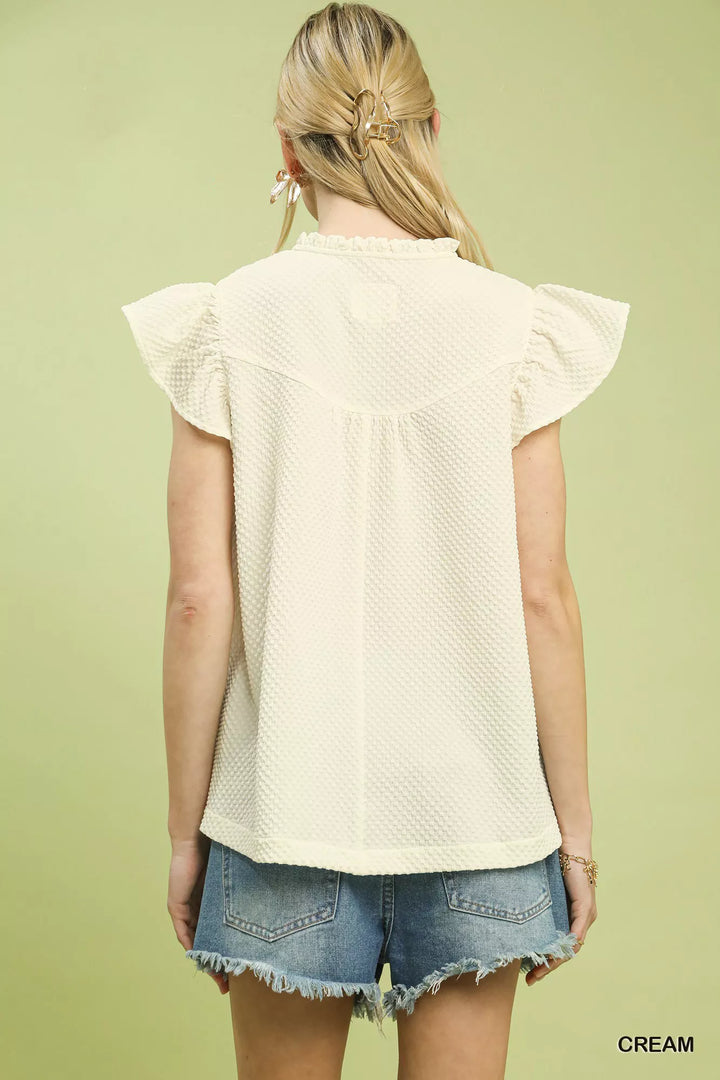 Umgee Embroidered Flutter Sleeve Blouse