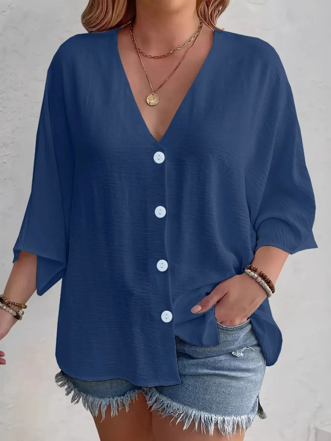 Full Size V-Neck Button Down Shirt Plus Size