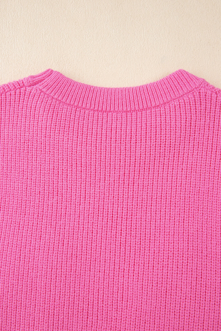 Bright Pink Western Horse Embroidered Round Neck Sweater Tee