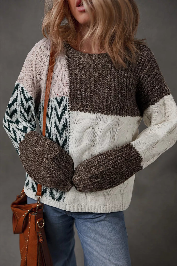 Color Block Cable Knit Sweater