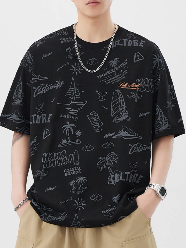 Men's Plus Size Printed Round Neck Relaxed Fit T-Shirt