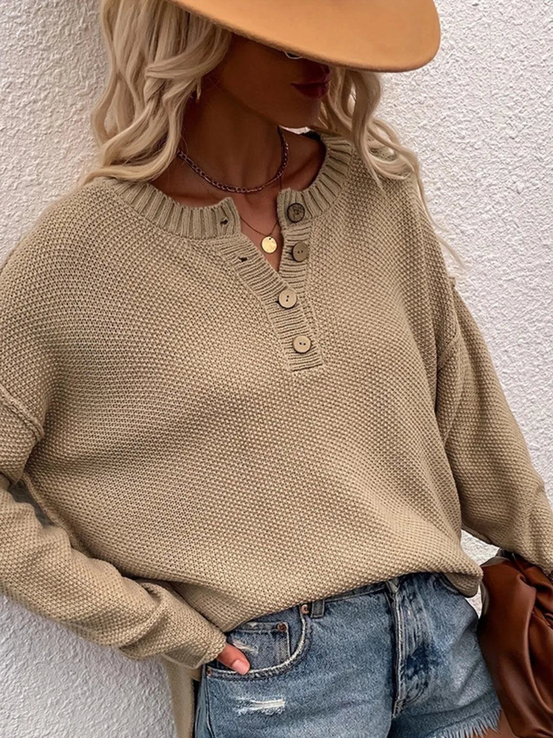Button Detail Long Sleeve Knit Top