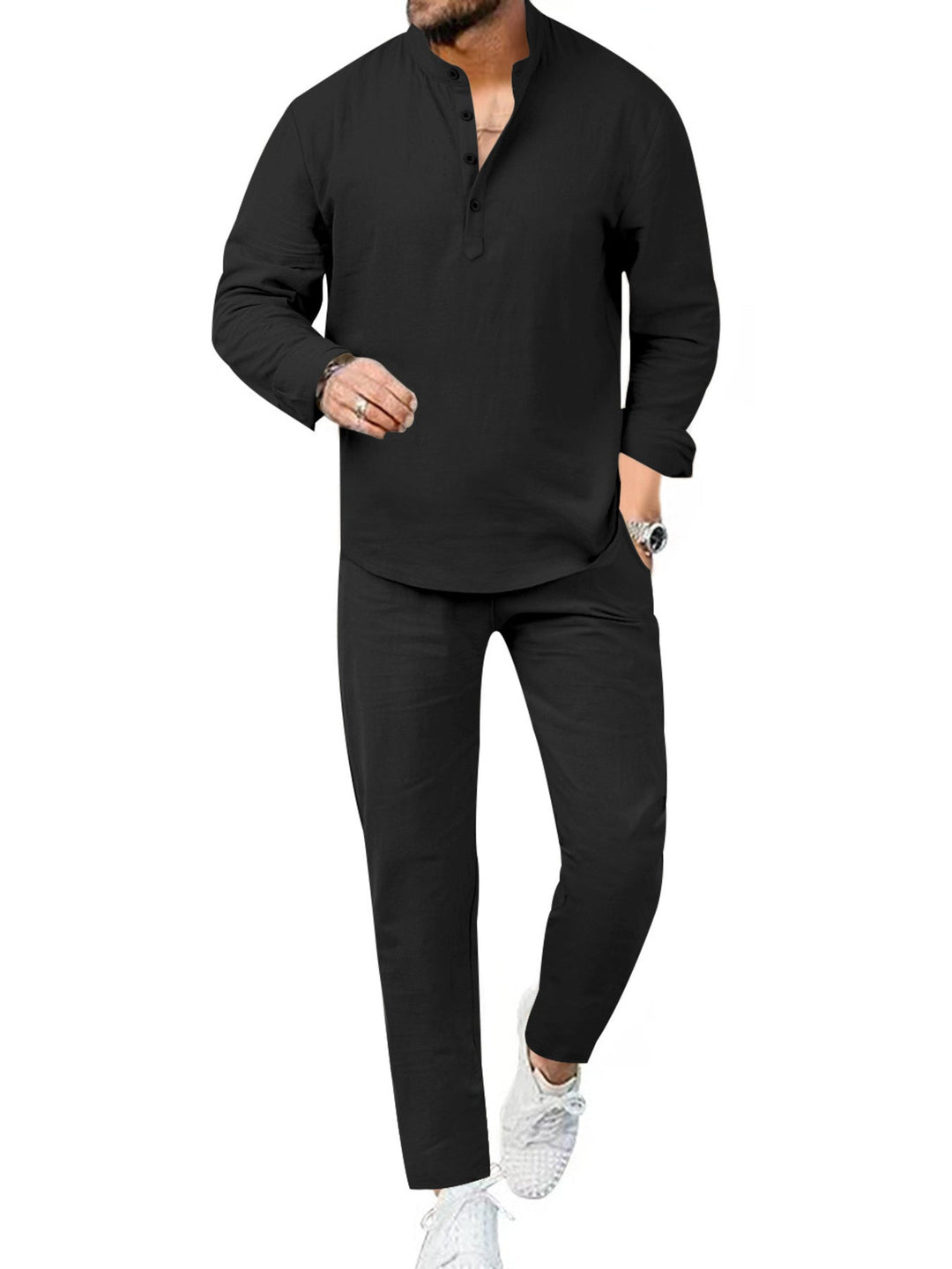 Men's Full Size Casual Long Sleeve Shirt and Pants Set Plus Size