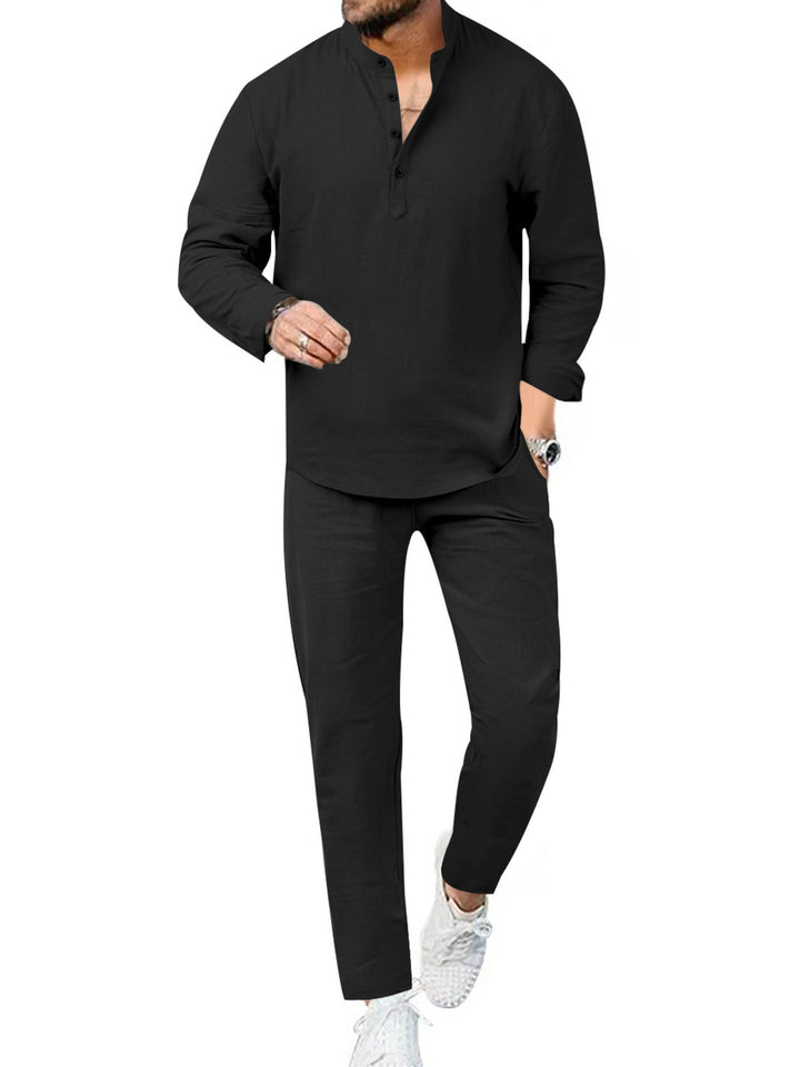 Men's Full Size Casual Long Sleeve Shirt and Pants Set Plus Size