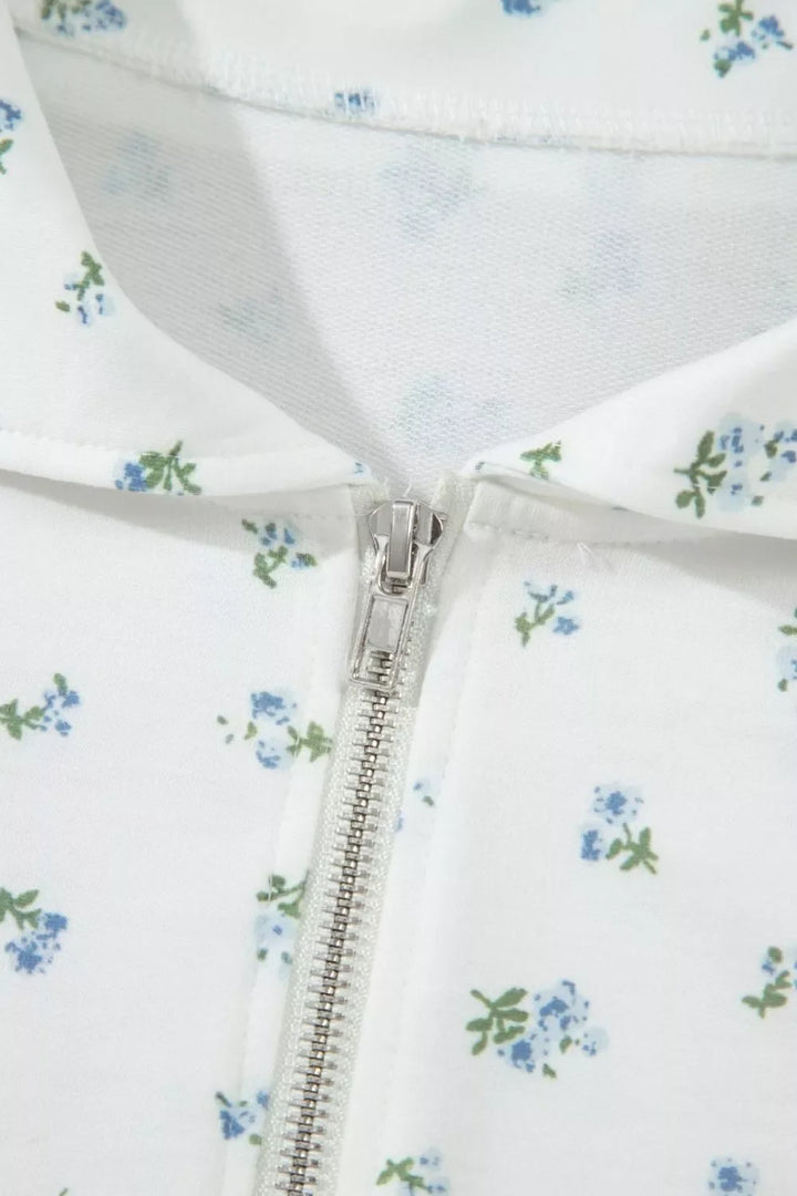Floral Print Half Zip Top Matching Short Set