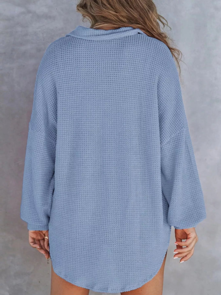 Casual Waffle Knit Button Detail Blouse