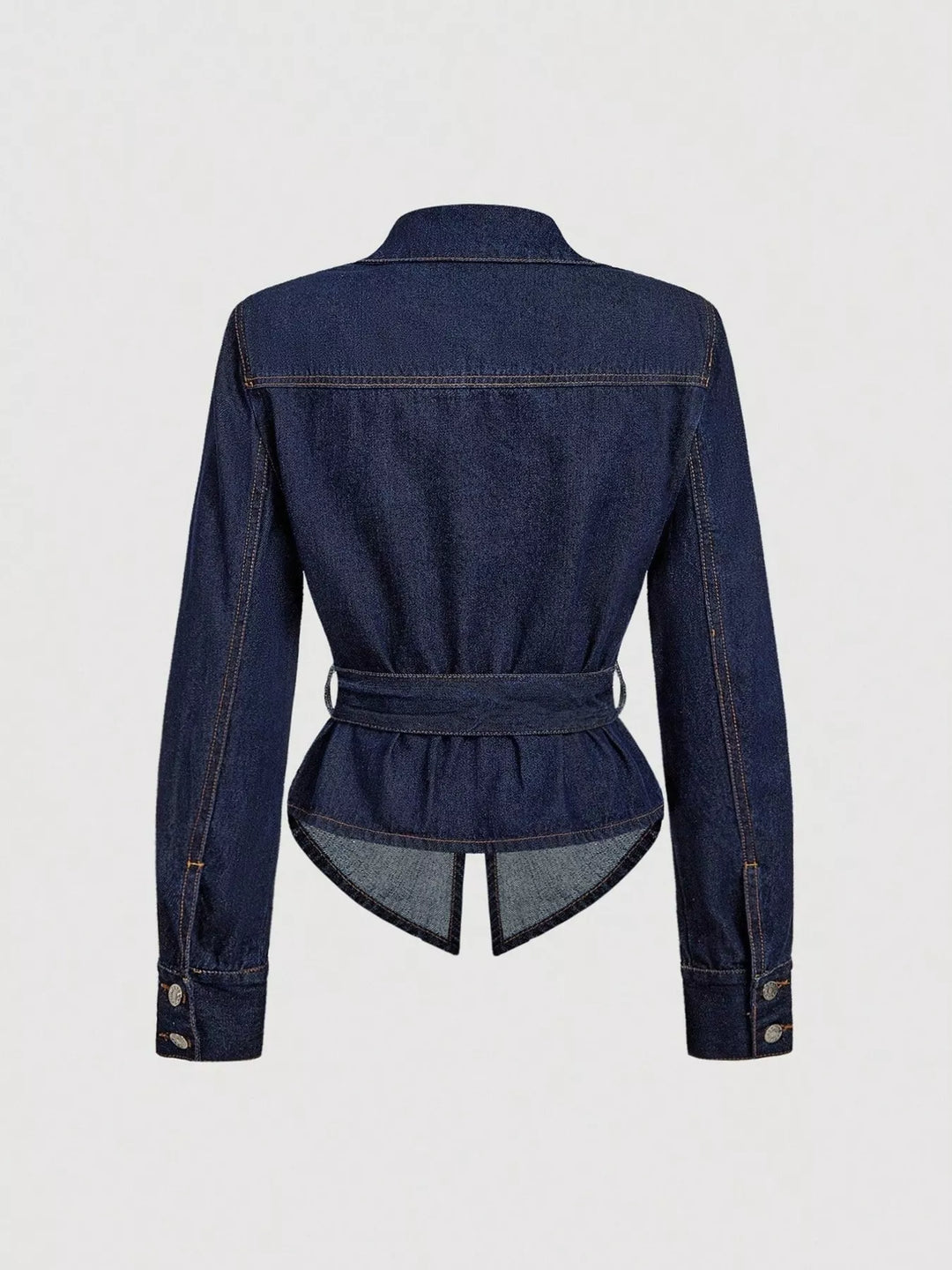 Tie Waist Long Sleeve Denim Jacket
