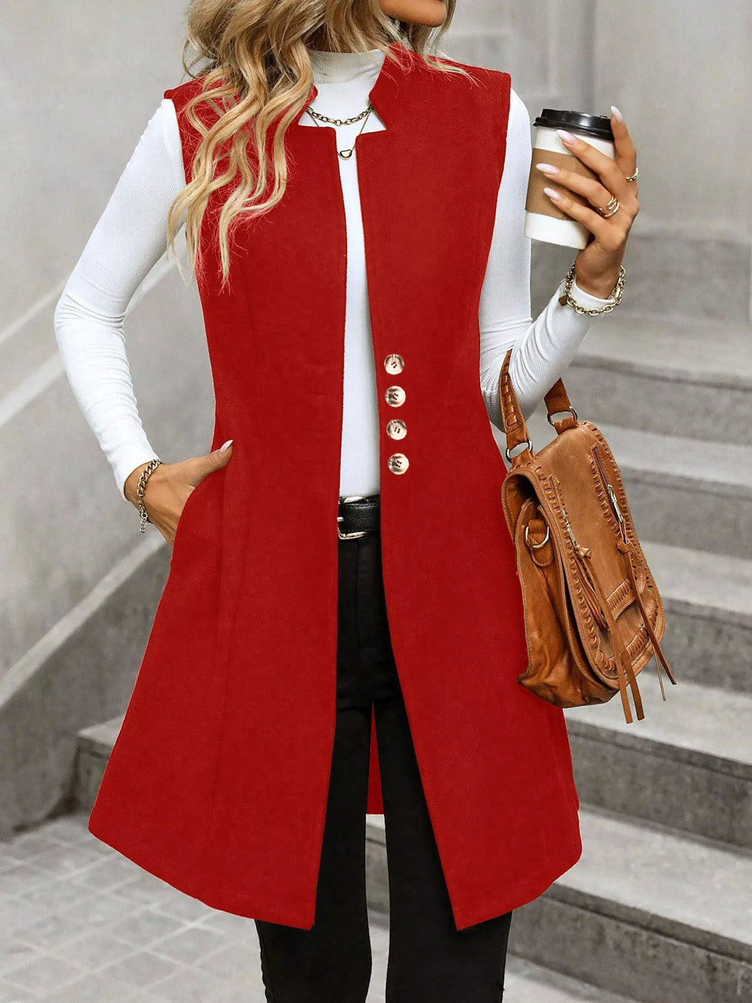Button-Down Longline Vest Coat
