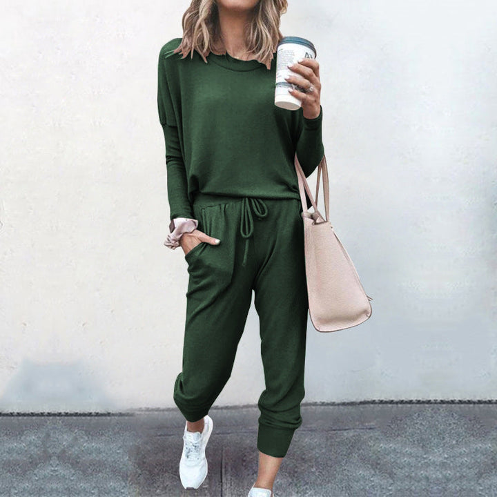 Spot Autumn Winter New Women Clothing Loose-Fitting Solid Color Long Sleeves Casual Suit