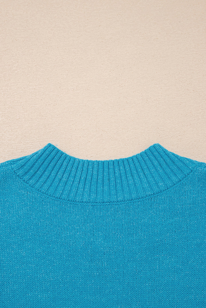 Blue Contrast Stitch Trim Knot Side Mock Neck Sweater Vest