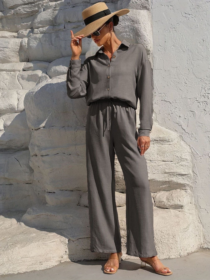 Button Up Long Sleeve Shirt and Pants Set