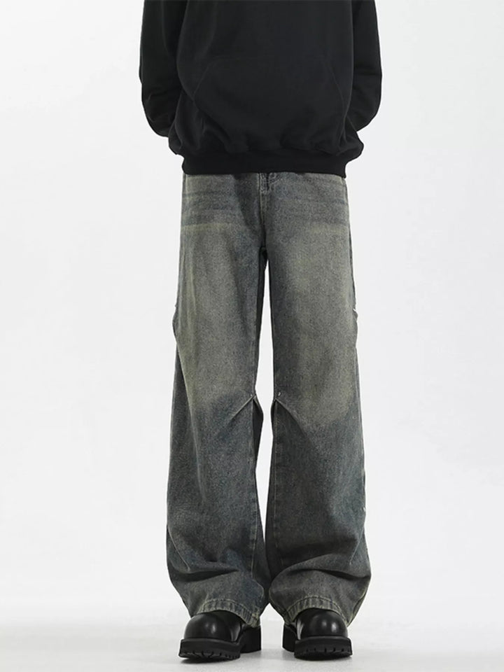 Men's Full Size Vintage Wash Wide Leg Jeans Plus Size