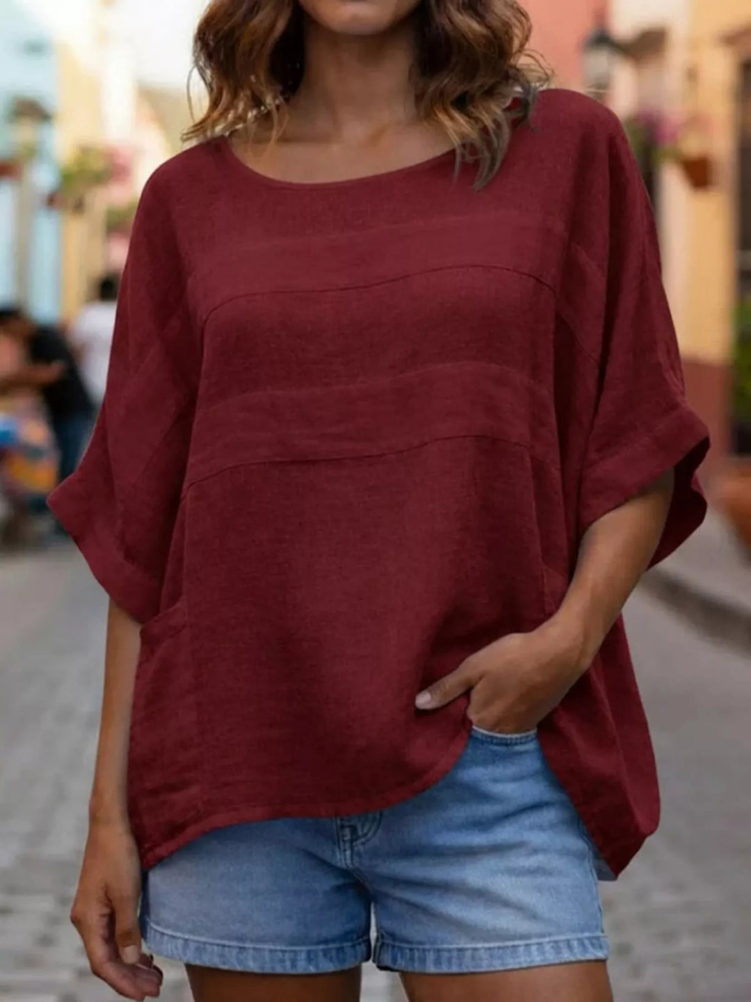 Full Size Casual Loose Round Neck Blouse Plus Size