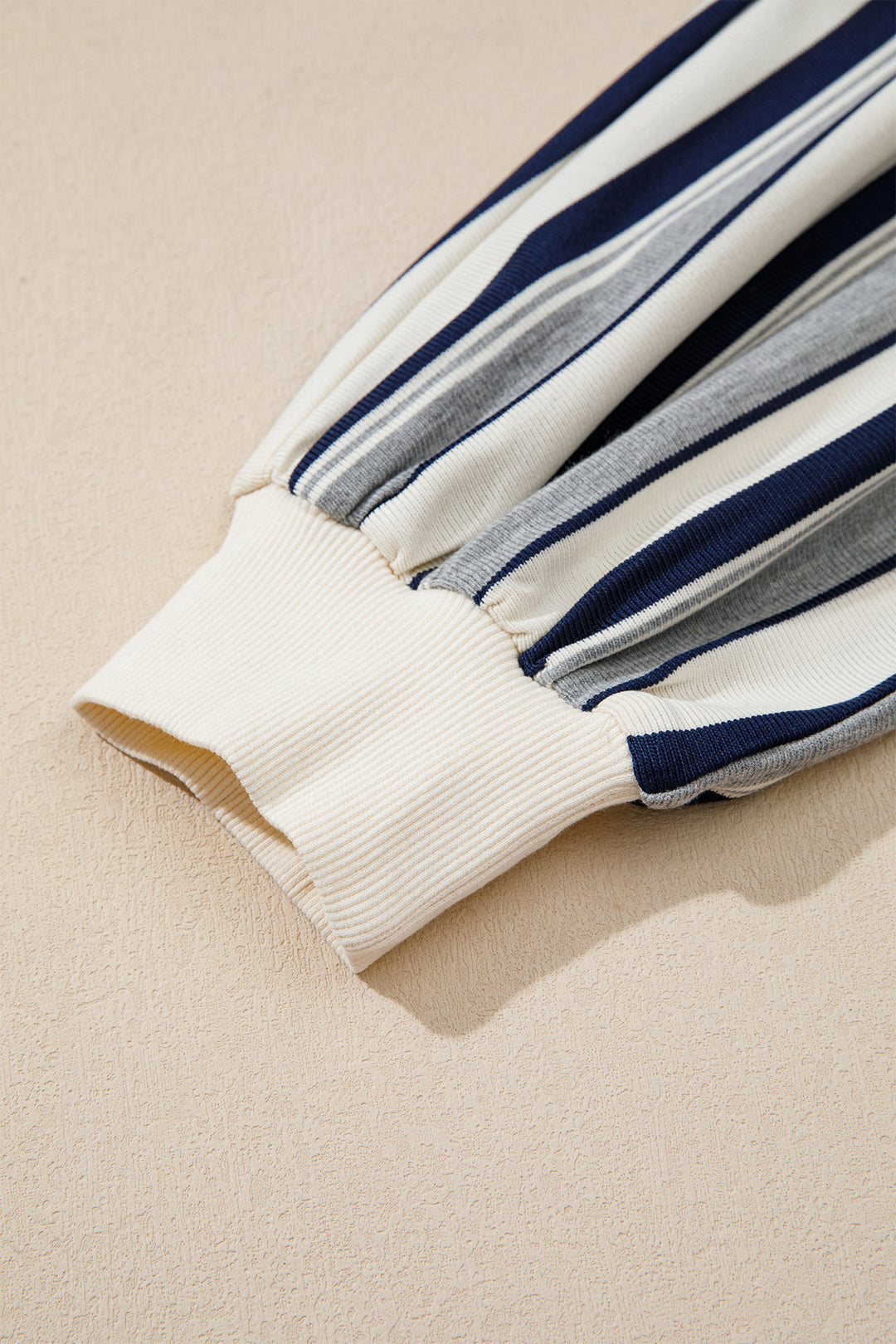 Blue Stripe Striped Ribbed Stand Neck Long Sleeve Shift Silhouette Sweatshirt