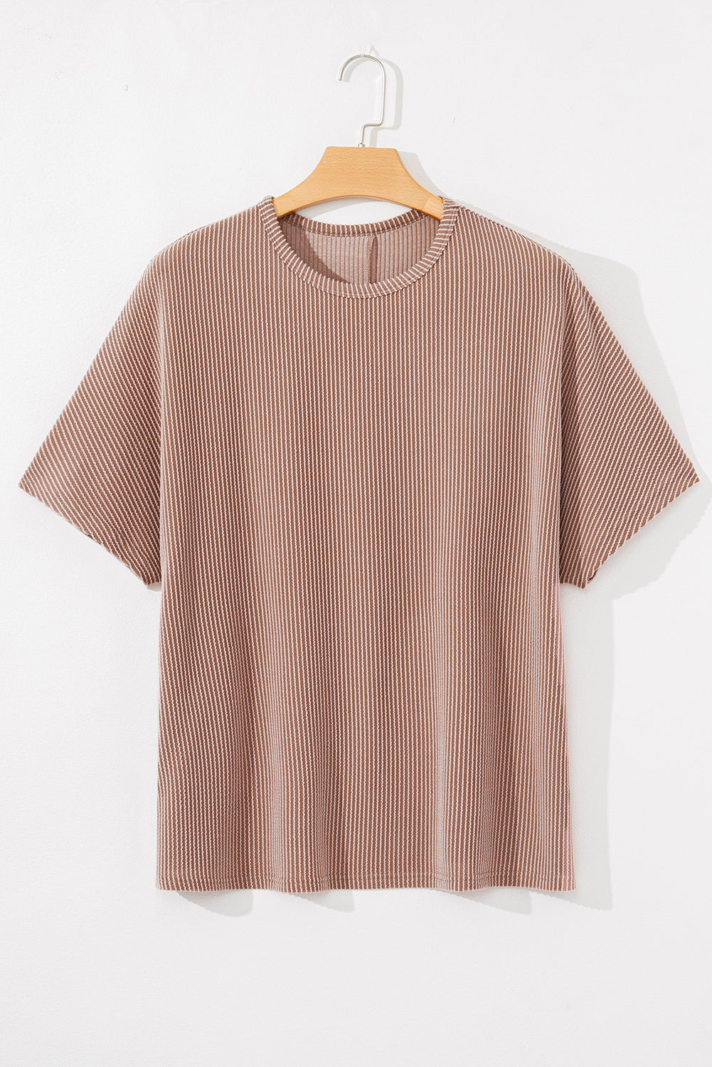 T-shirt ras du cou rayé gris fumé à rayures et côtes, grande taille