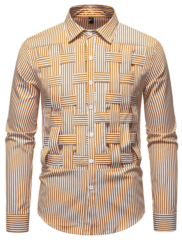 Men's Striped Woven Pattern Long Sleeve Shirt