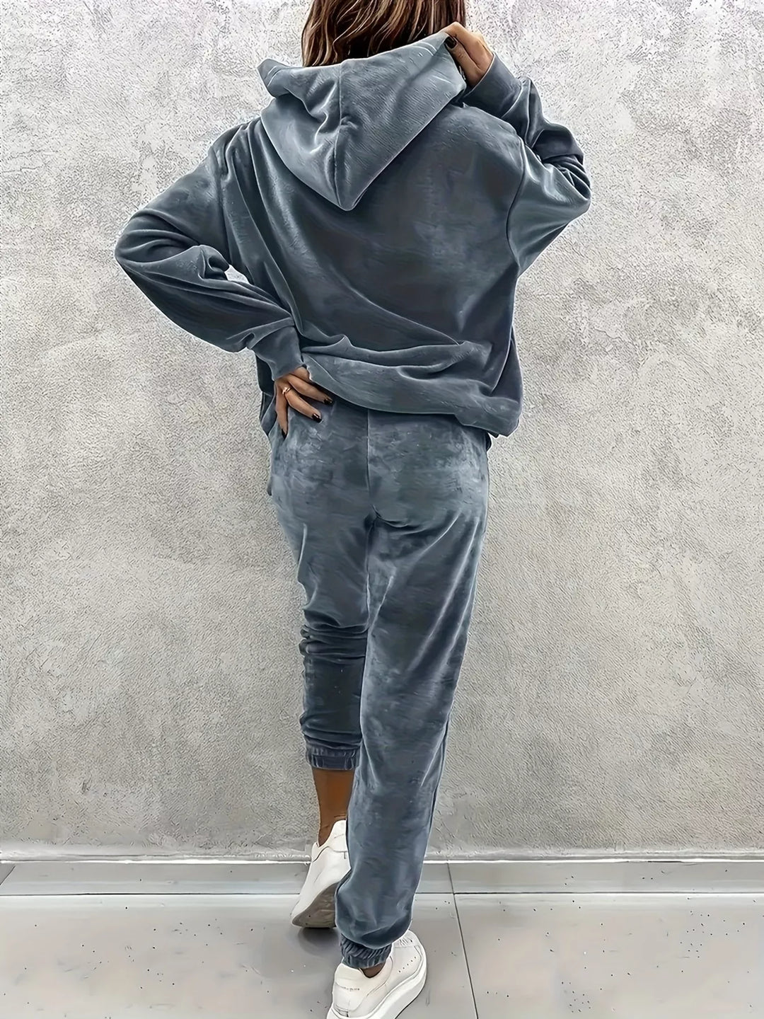 Velvet Long Sleeve Hoodie and Pants Set