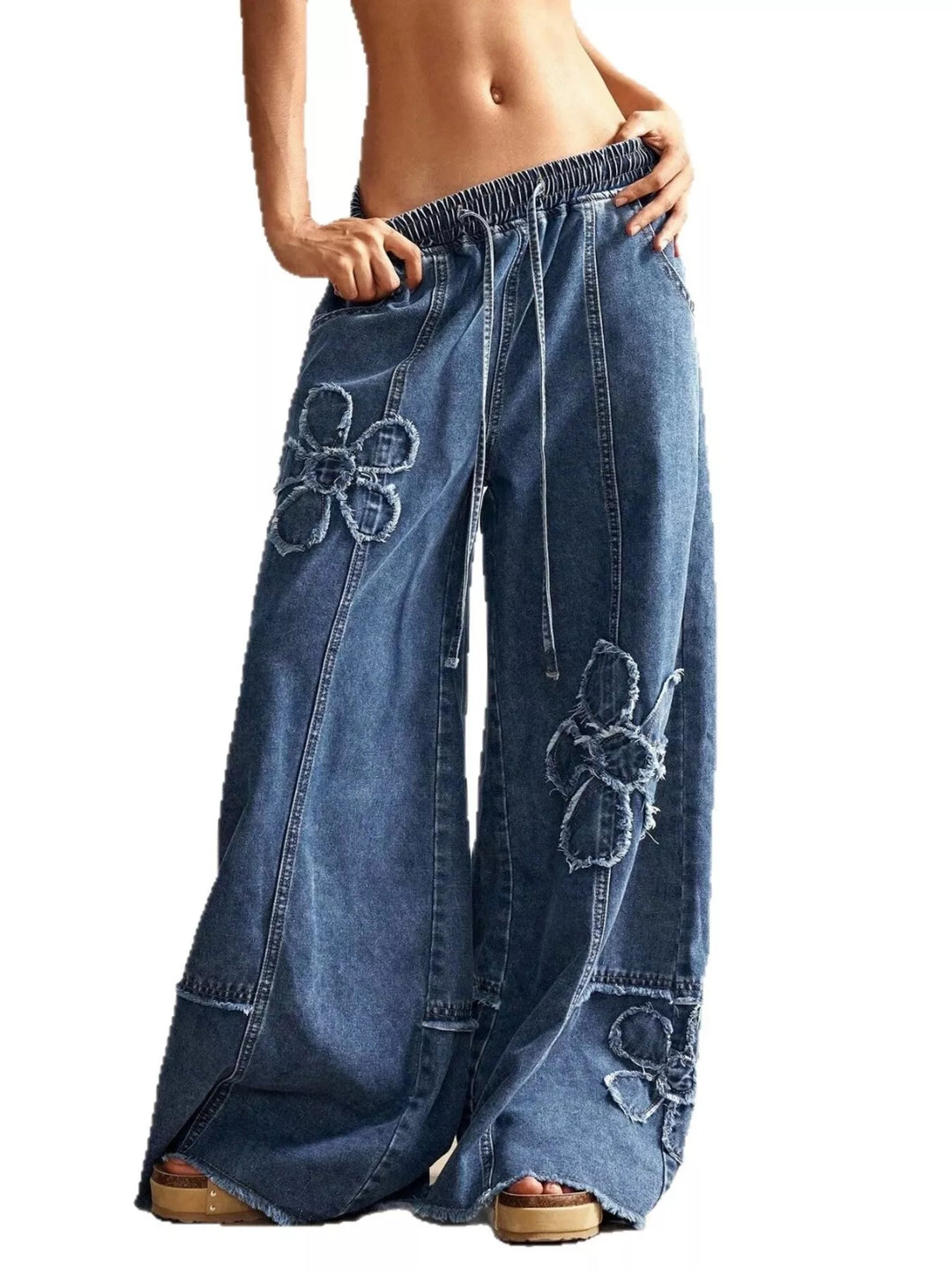 Floral Appliques Wide Leg Jeans