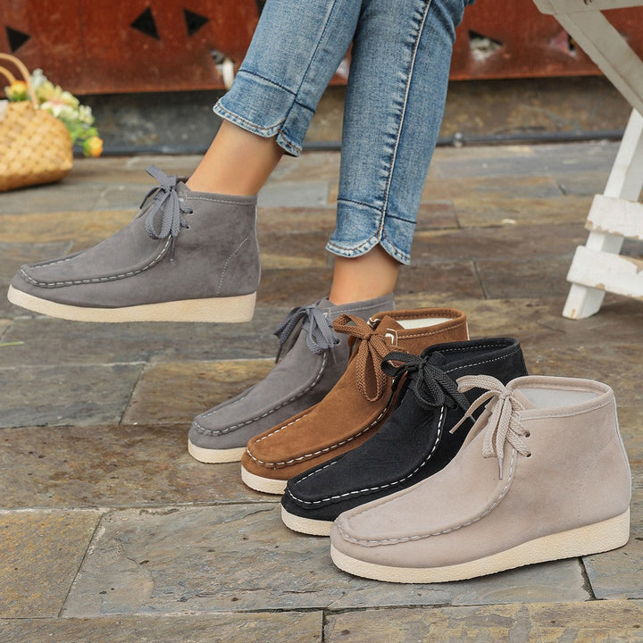 Stitched-detail Round-toe Lace-up British-style Ankle Boots For Women With A Hidden Heel
