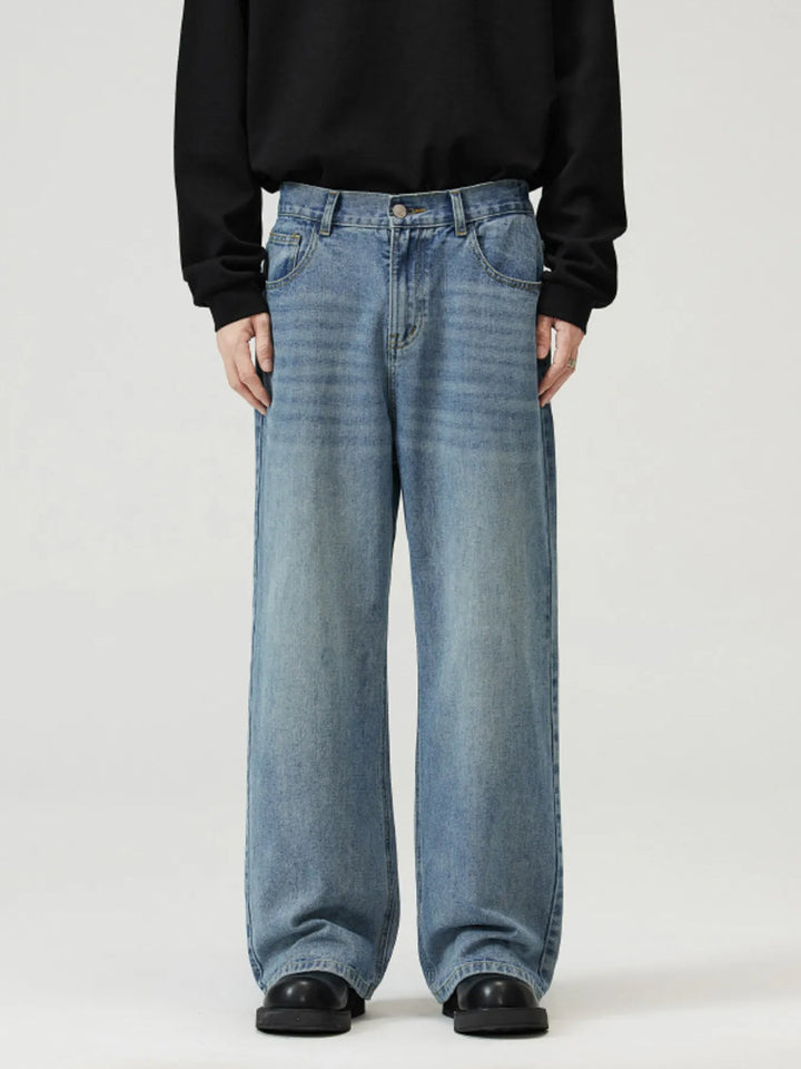 Men's Full Size Washed Straight Jeans Plus Size