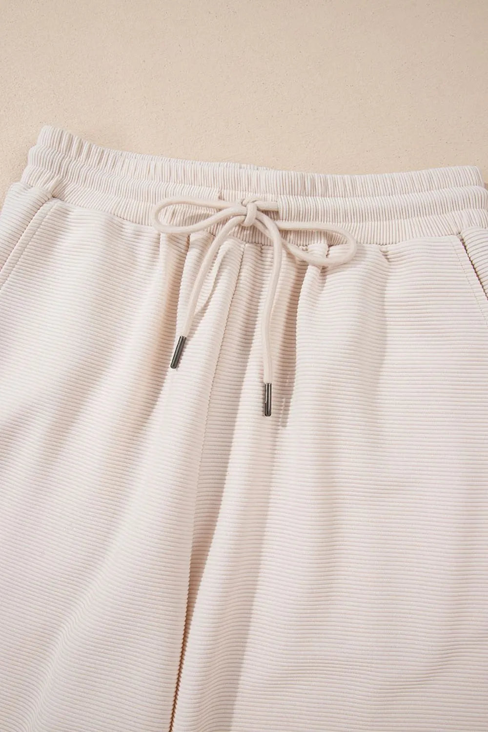 Textured Ruffled Sleeve Zipped Top and Wide Leg Pants Set