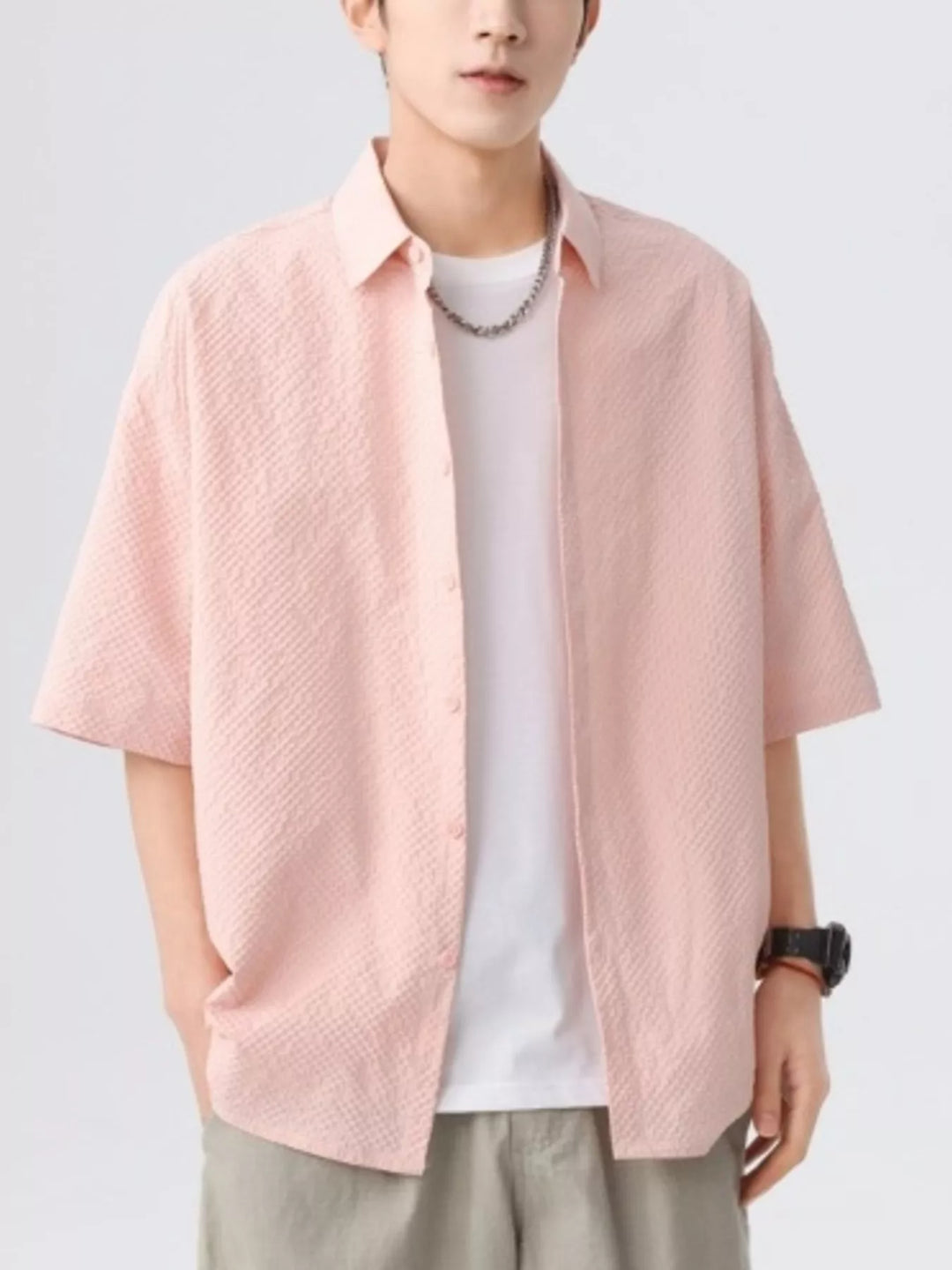 Men's Full Size Textured Short-Sleeve Shirt Plus Size