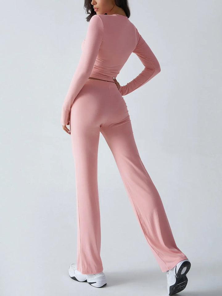 Round Neck Long Sleeve Top and Pants Set
