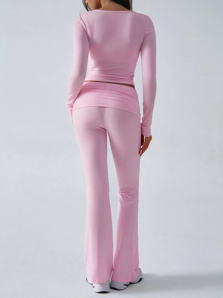 Devine Ruched Long Sleeve Top and Pants Set