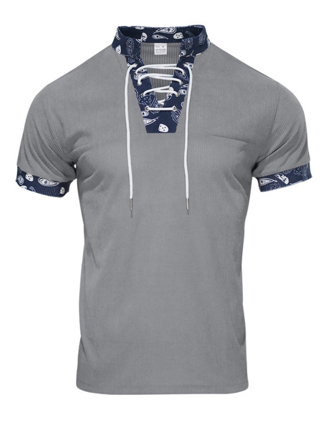 Men's Full Size Lace-Up Collar T-Shirt Plus Size
