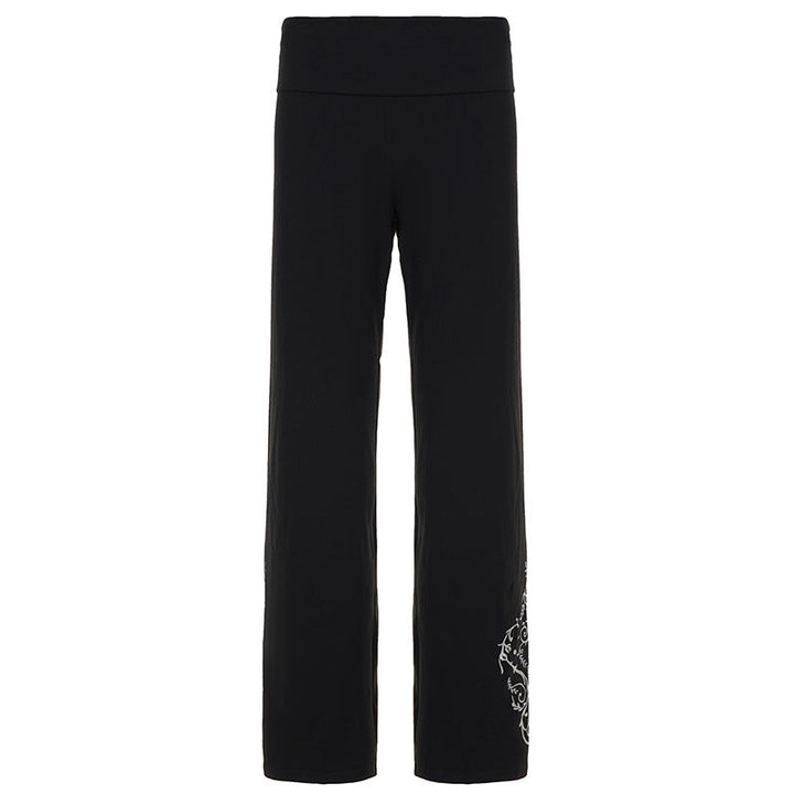 Vintage-style Personalized Printed Black Knit Pants