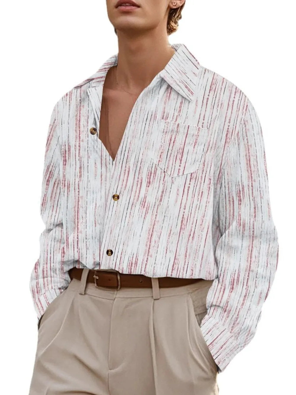 Men's Full Size Button Down Long Sleeve Striped Shirt Plus Size