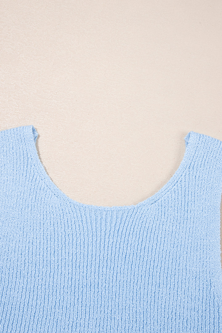 Beau Blue Horizontal Ribbing Patchwork Swing Sweater Tank