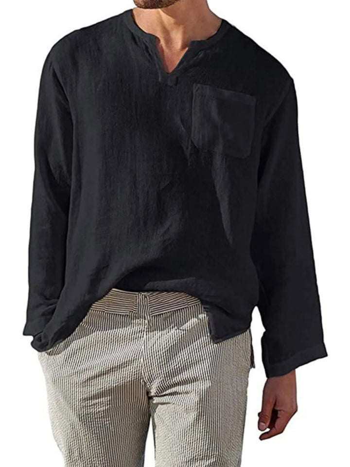 Men's Full Size Notched Long Sleeve Top Plus Size