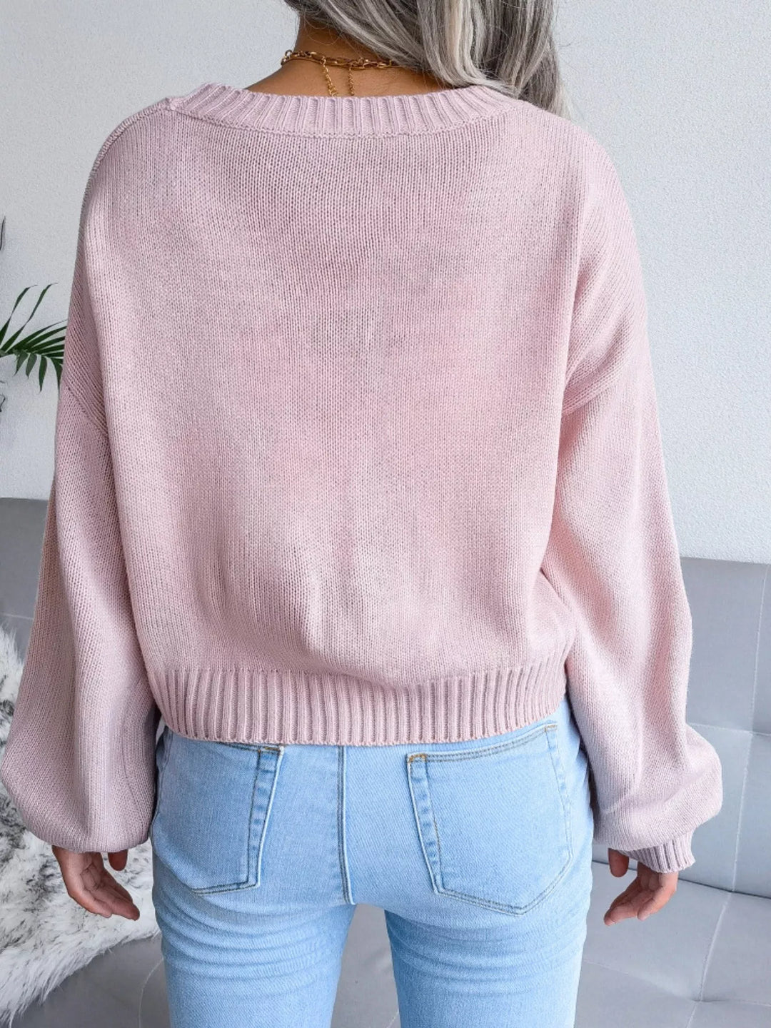 Cloud Pattern Button-Up Cropped Cardigan