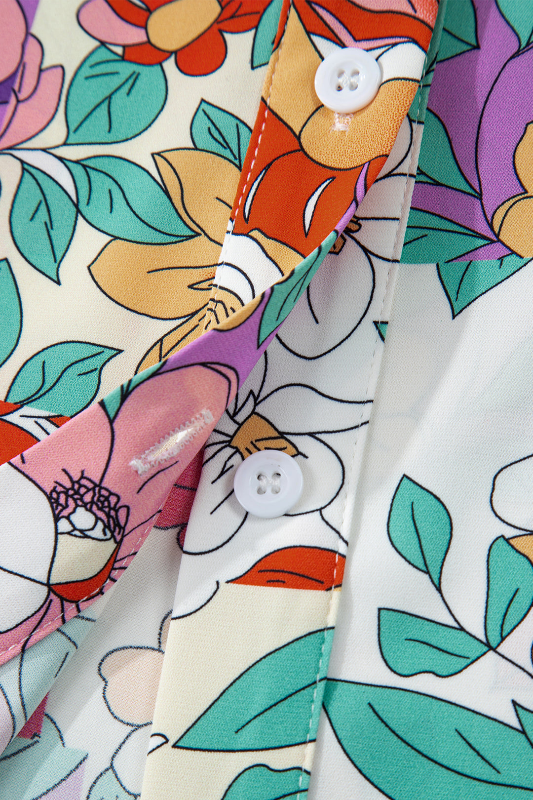 Pink Floral Print Patchwork Frilly Neckline Long Sleeve Shirt